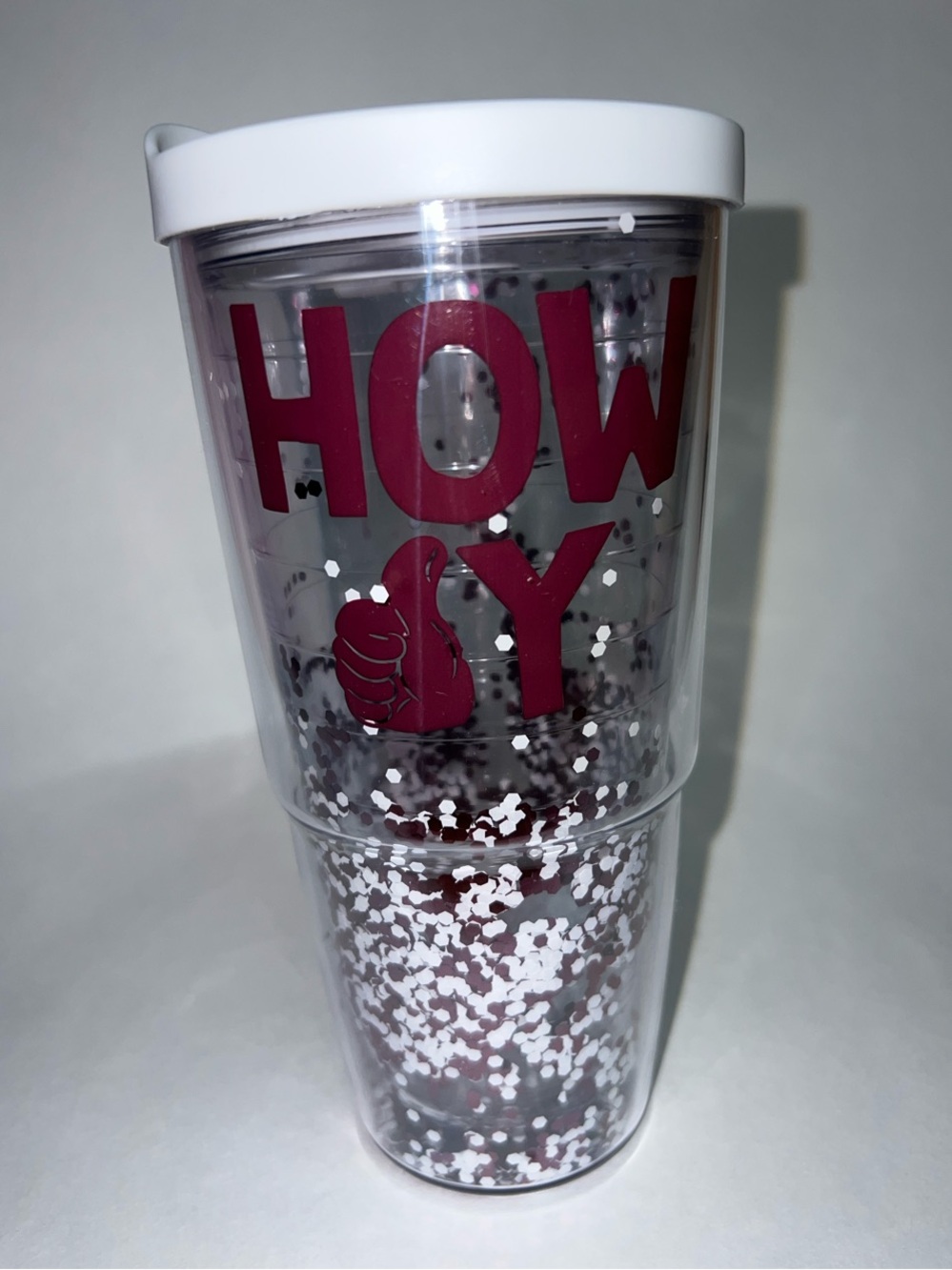 Mary Square Acrylic Glitter Double-Wall Maroon Travel Tumbler with White Lid